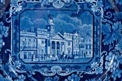 Pair Blue and White Transferware Dishes "London Views"