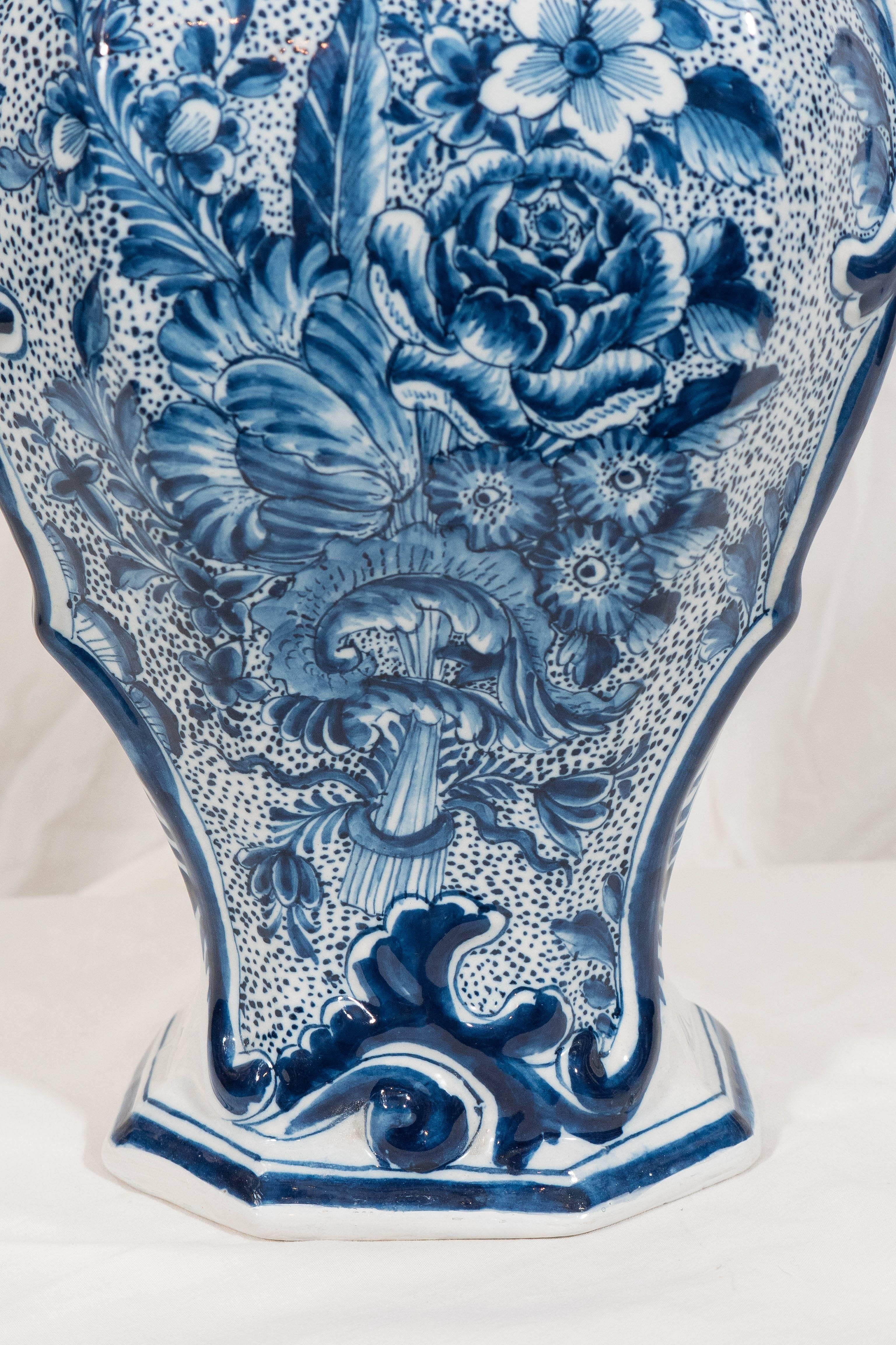 Rococo  Dutch Delft Blue and White Covered Vase Made circa 1830