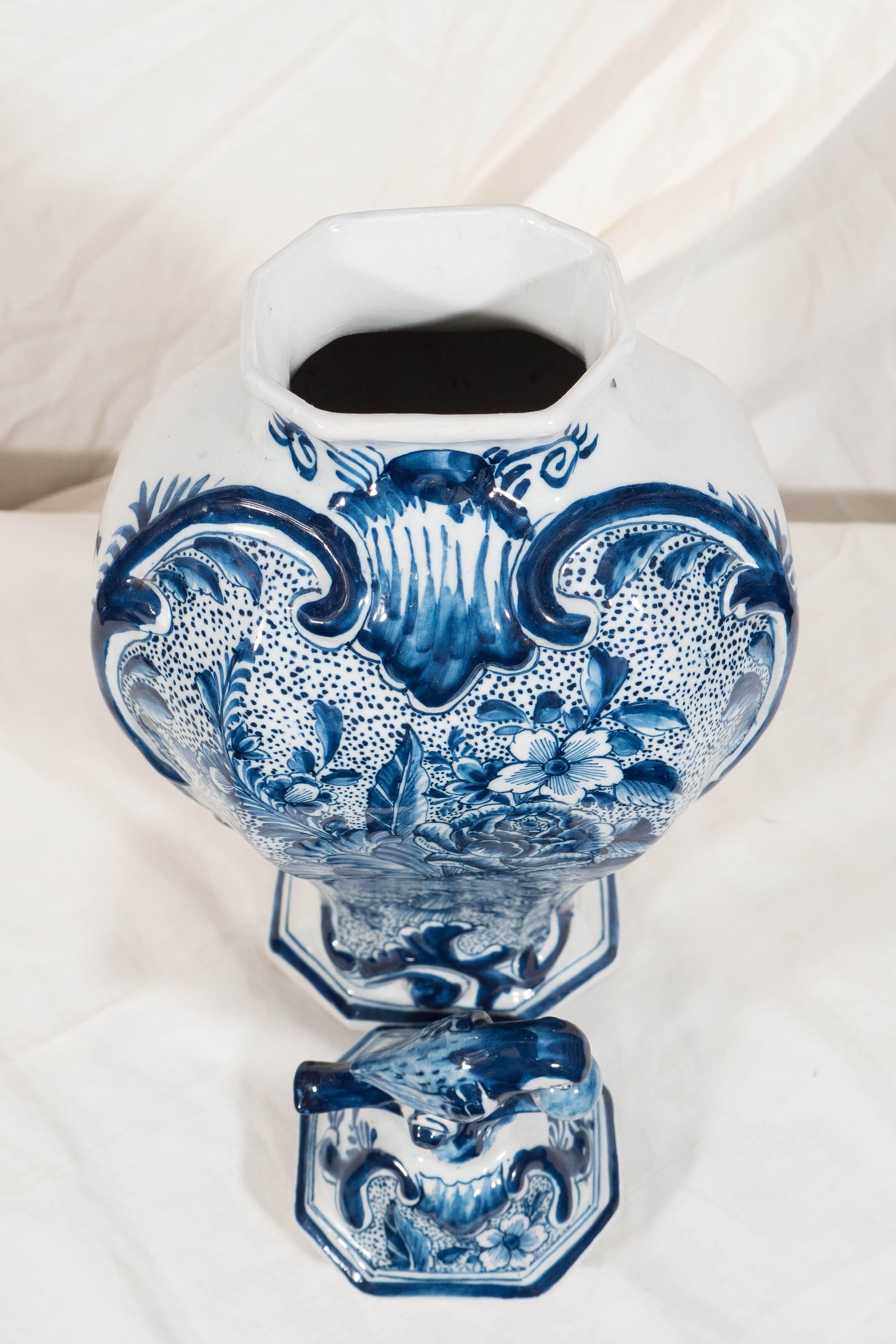  Dutch Delft Blue and White Covered Vase Made circa 1830 4