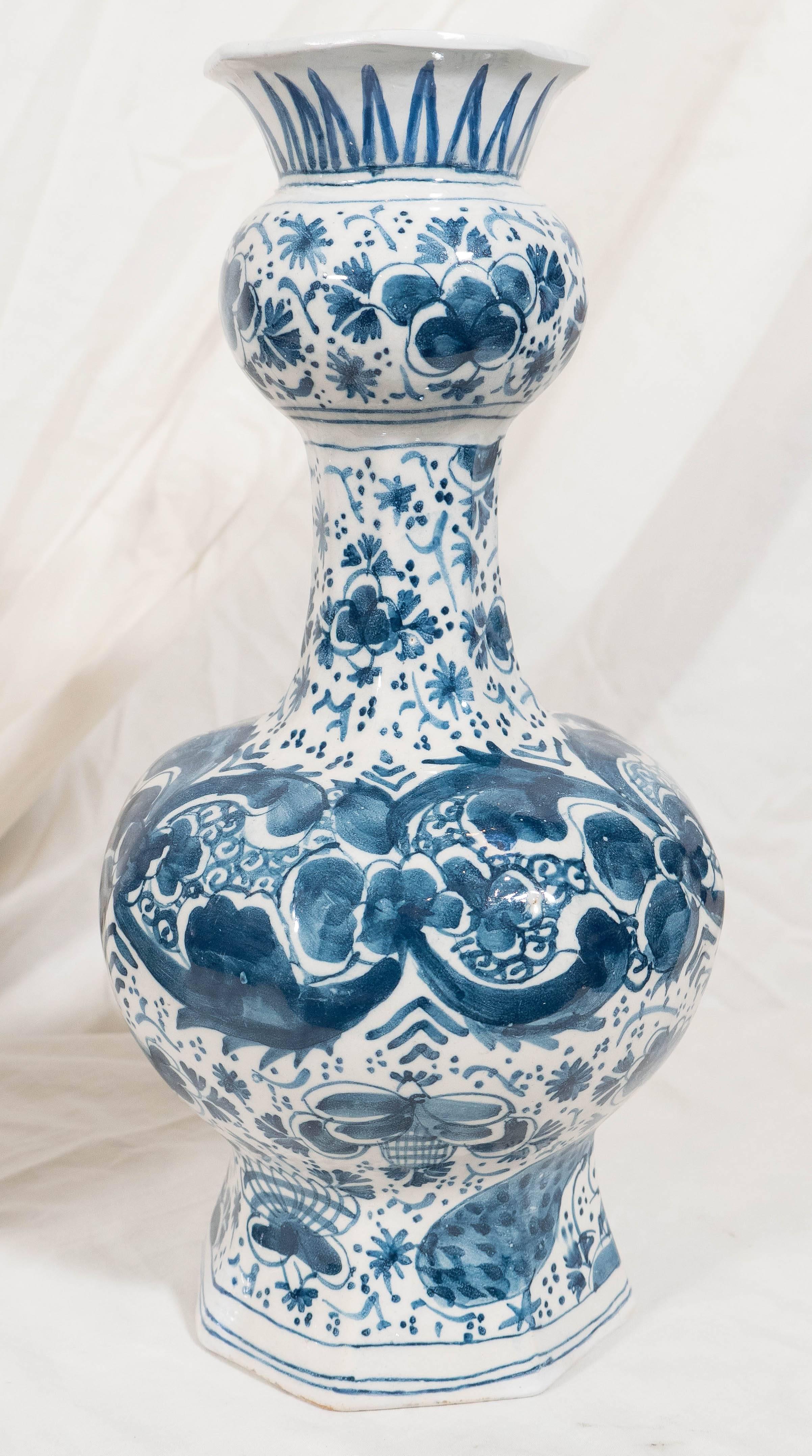19th Century Antique Blue and White Delft Vases