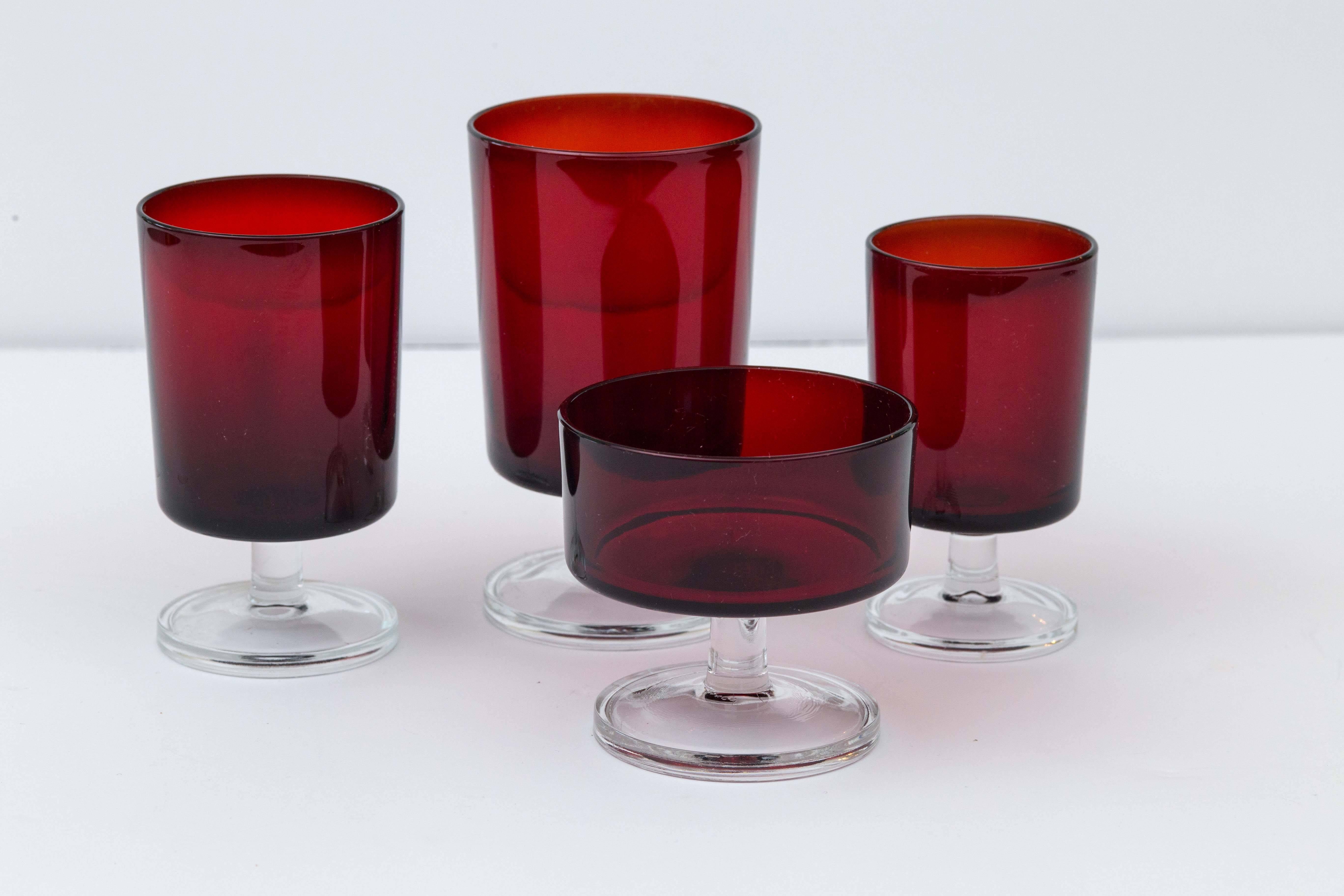 Cristal d' Arques Mid-Century 54-Piece Ruby Glasses Stamped 