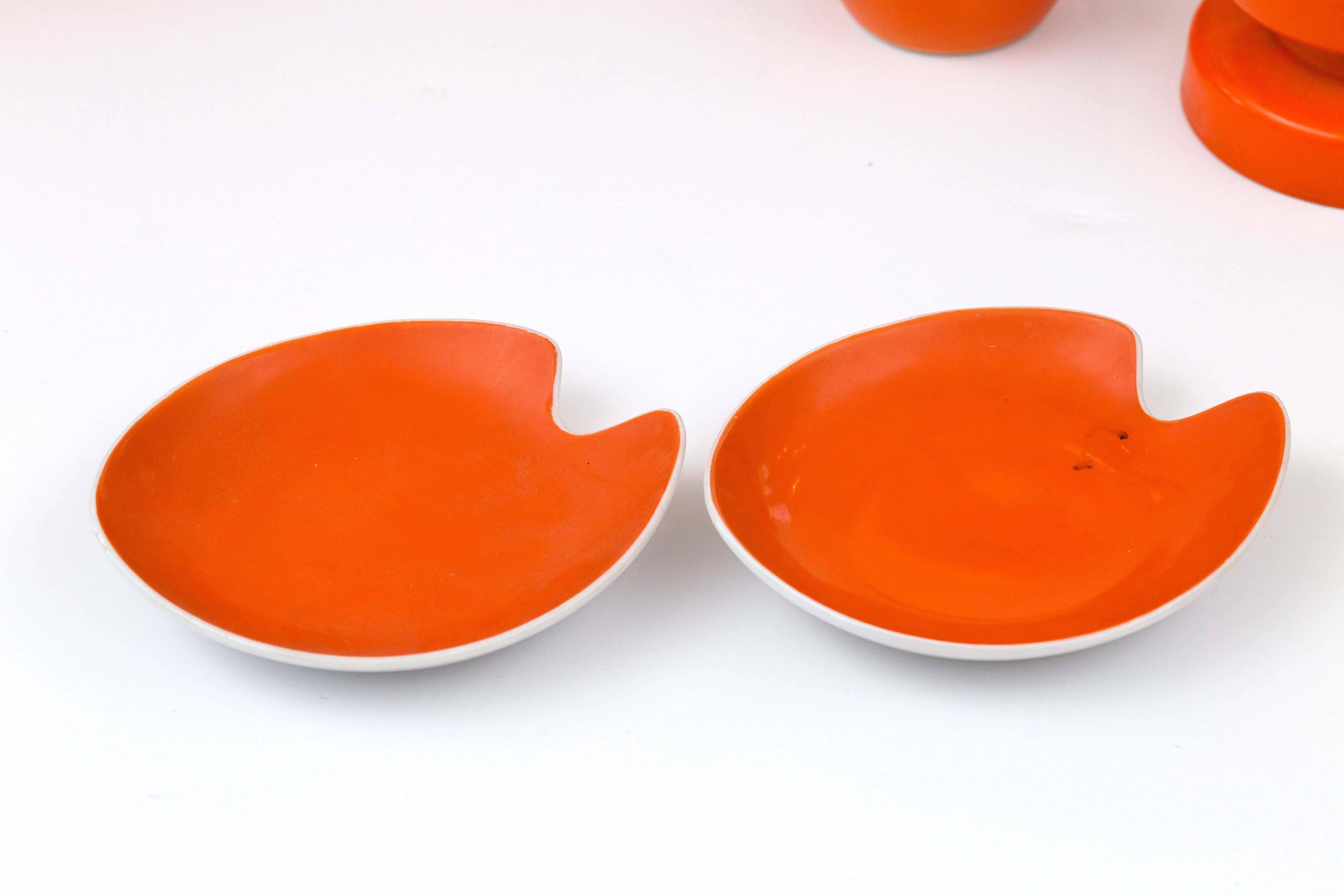 Mid-Century Modern 31 Piece Vintage Porcelain Tangerine Orange Dessert Set