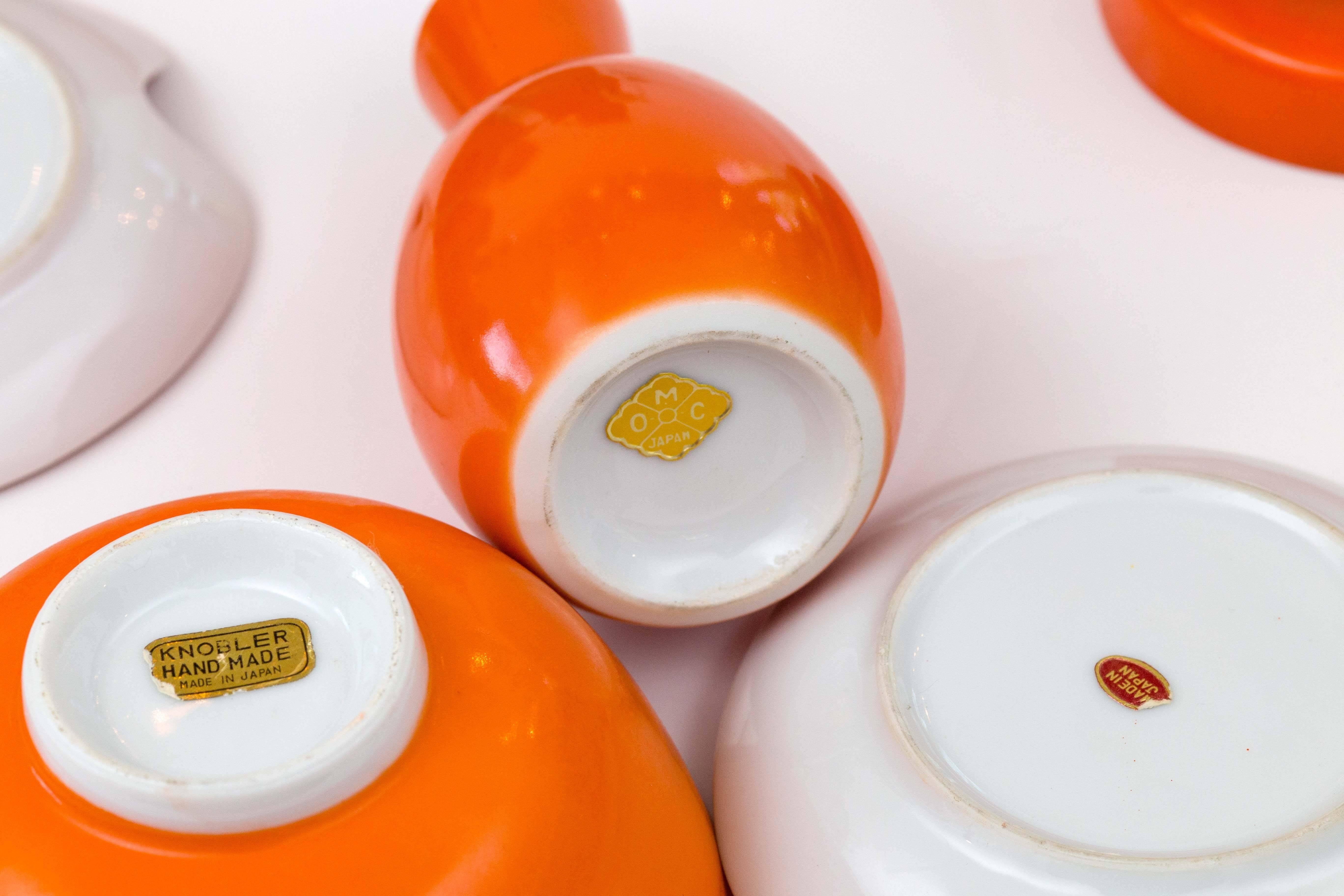 Japanese 31 Piece Vintage Porcelain Tangerine Orange Dessert Set
