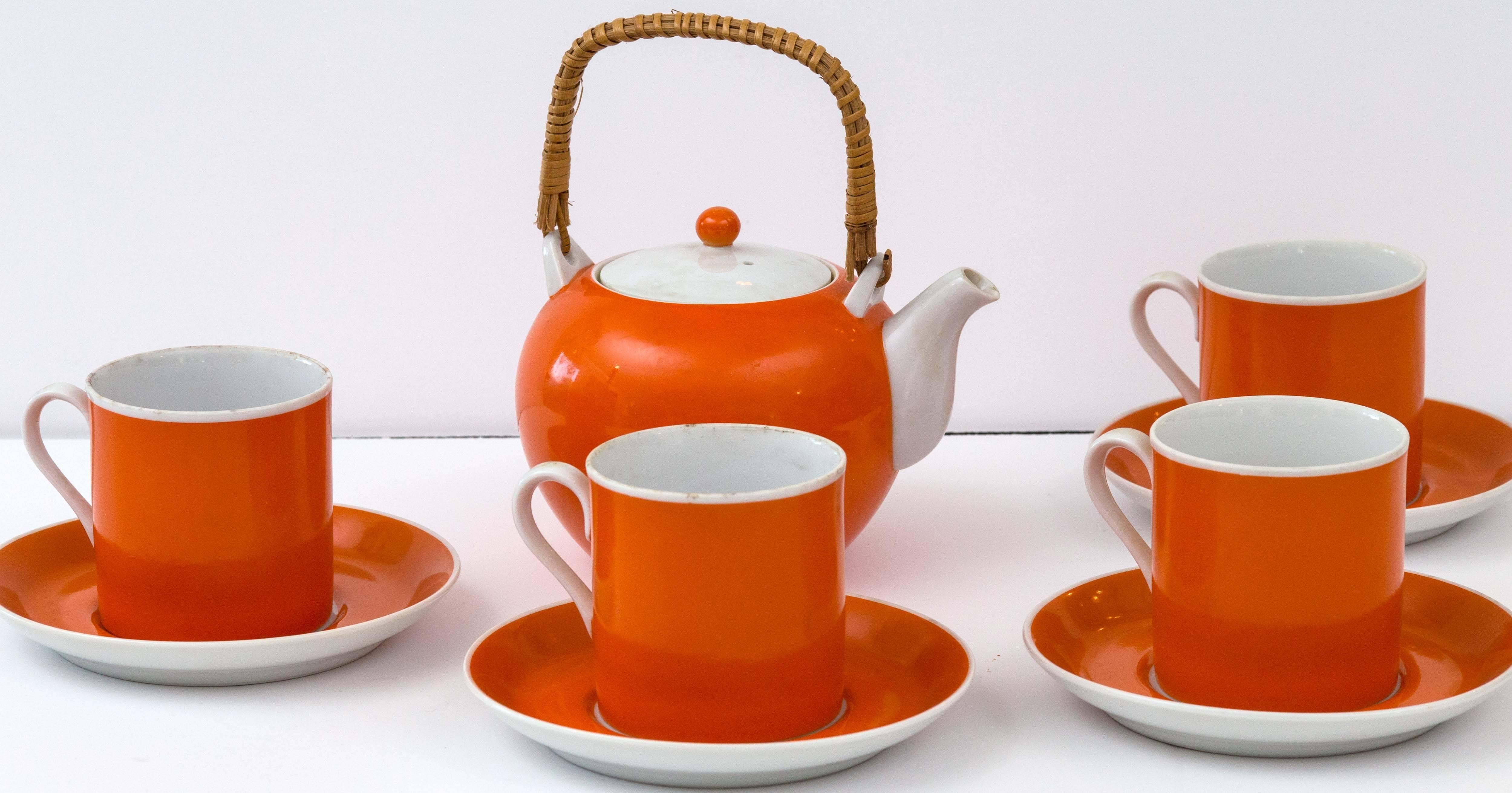 31 Piece Vintage Porcelain Tangerine Orange Dessert Set 2