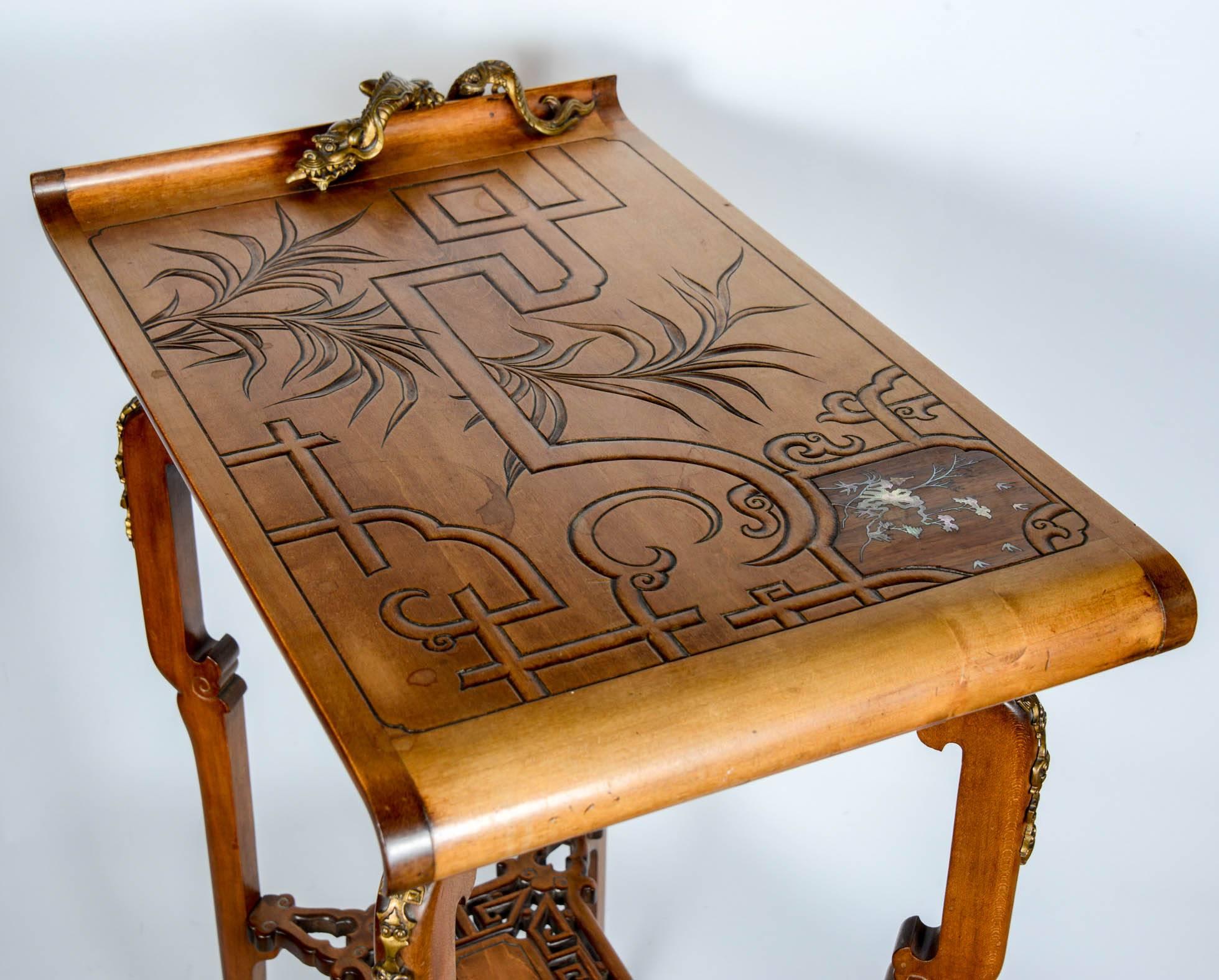 19th Century Stamped Viardot Gueridon with Gilded Bronze Dragon (Table) 1