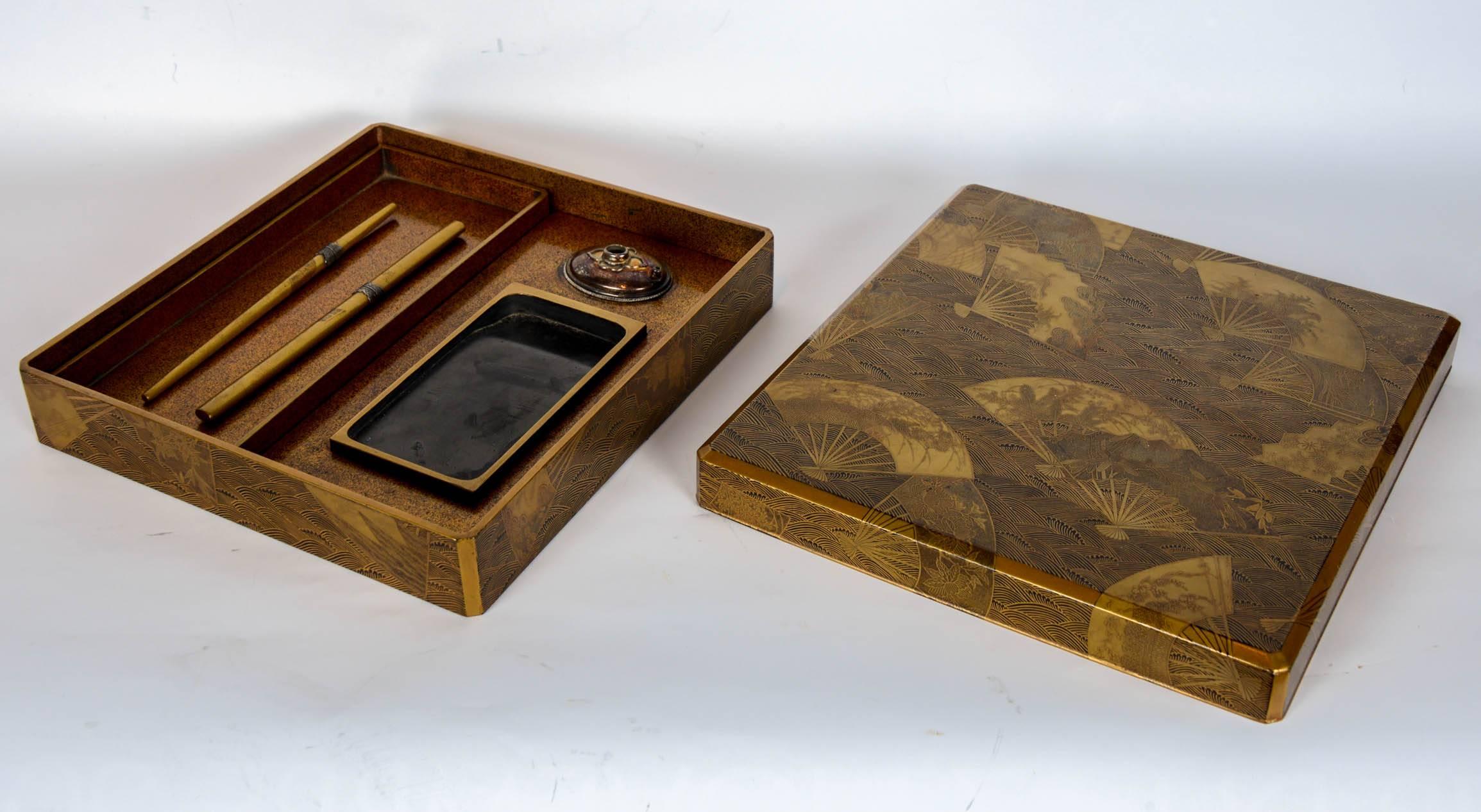 Lacquered 18th Century Edo Gold Japanese Lacquer Suzuribako