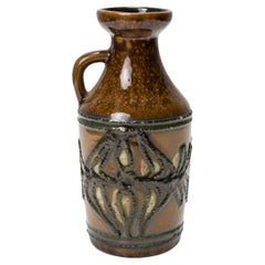 German Mid-Century Ceramic Jug, Glazed Brown, Abstract Design, 1950s