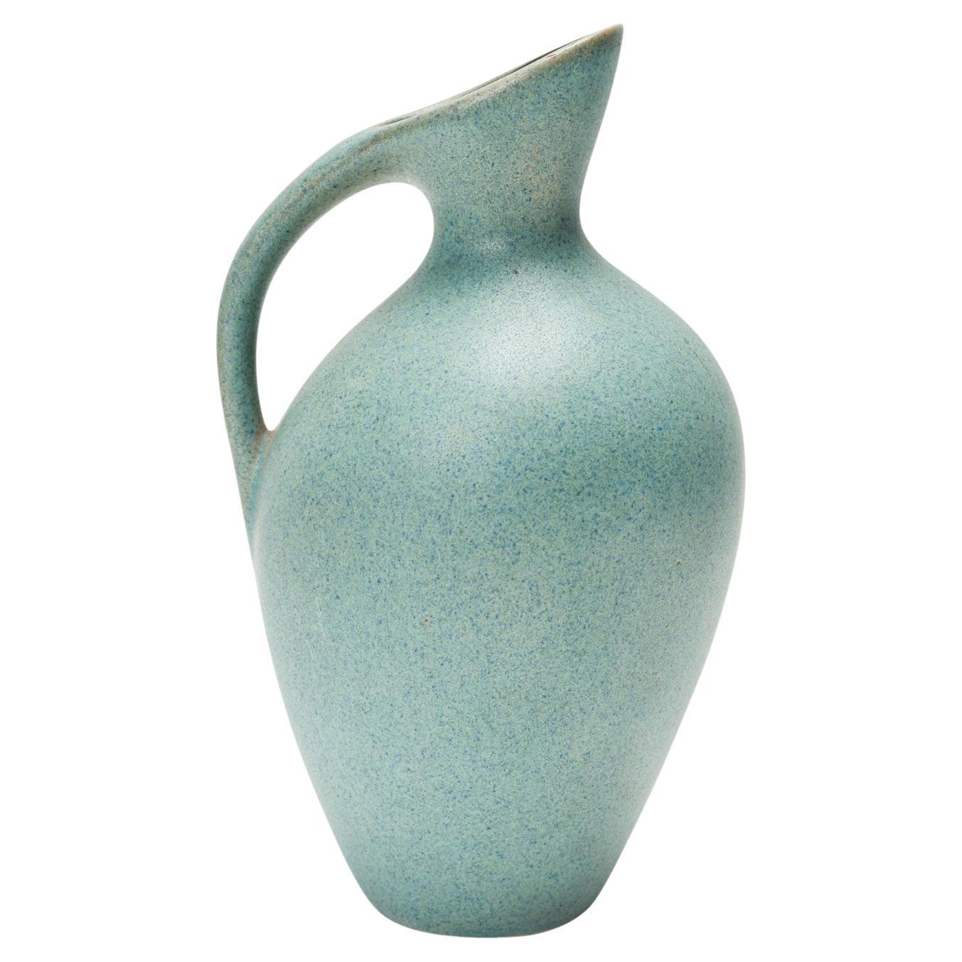 German Mid-Century Ceramic Pitcher, Sage Green Glaze, Modern Design For Sale