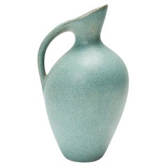 German Mid-Century Ceramic Pitcher, Sage Green Glaze, Modern Design