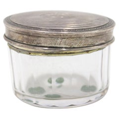 French Art Deco Crystal Box with Silver Cover, Round, 20th Century
