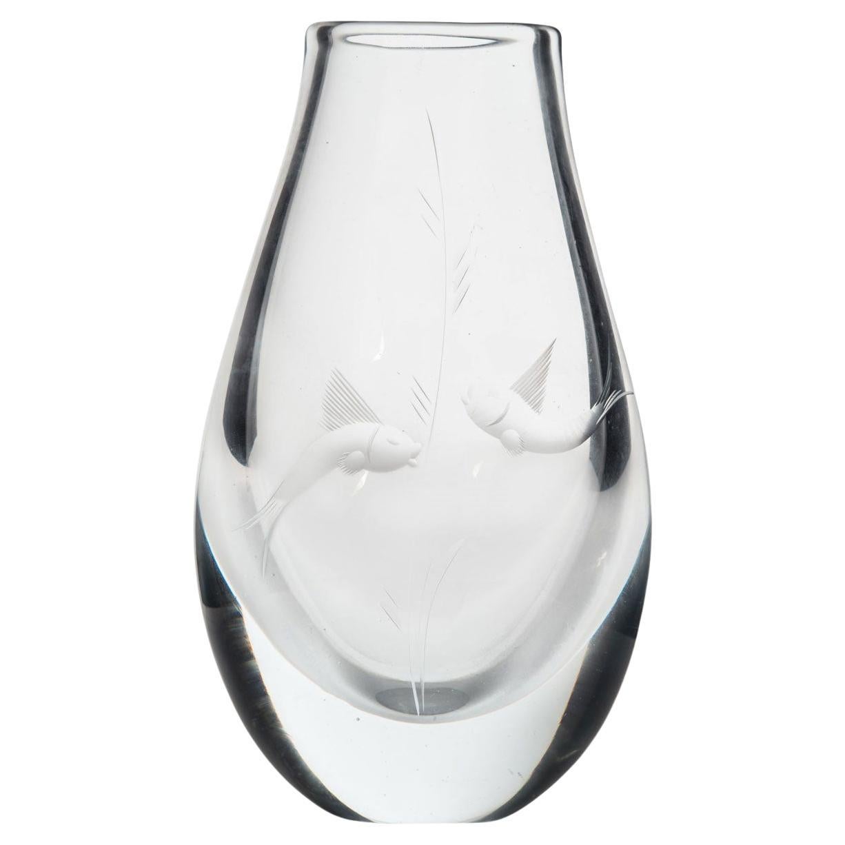 Mid-Century Etched Glass Vase, Tear Drop Shape, Modern Design, USA For Sale