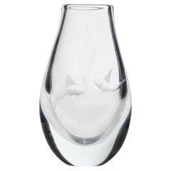 Mid-Century Etched Glass Vase, Tear Drop Shape, Modern Design, USA