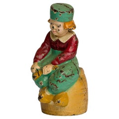 Antique American Cast Iron Coin Bank, Dutch Child on Barrel