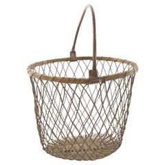 Vintage Patinated Metal Wire Lattice Basket, Mid-Century Modern, USA