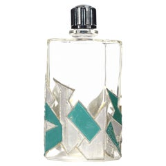 French Art Deco Enameled Glass Perfume Bottle with Geometric Design