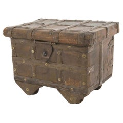 English Renaissance Trunk Box on Wheels, Wood with Brass Accents, UK