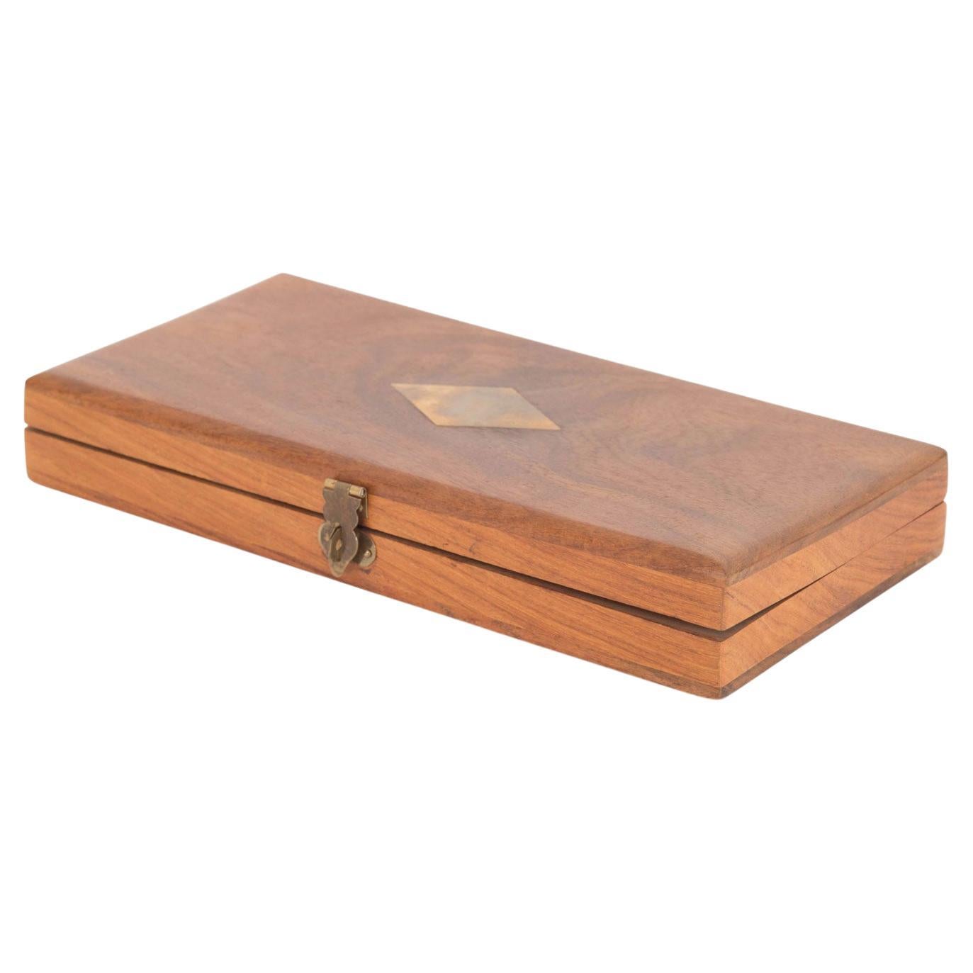 19th Century English Victorian Walnut Box with Gold Inlay, Antique For Sale