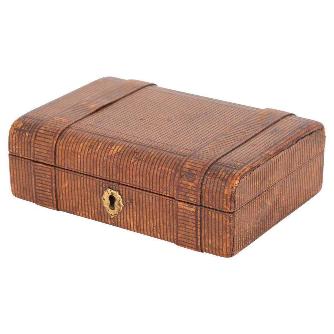 19th Century English Victorian Brown Leather Box with Gold Escutcheon