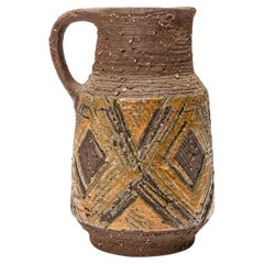 Mid-Century German Ceramic Pitcher with Textured Brown Design