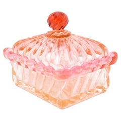 Antique French Victorian Cranberry Crystal Powder Box, 19th Century