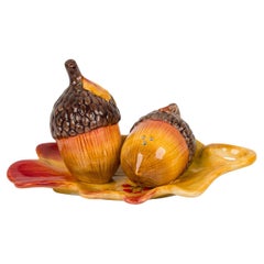 Vintage Ceramic Acorn and Autumn Leaf Salt and Pepper Shaker Set, USA