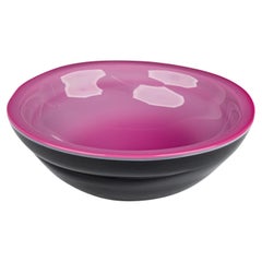 Italienische Glasschale aus der Jahrhundertmitte, zweifarbig rosa und schwarz, Murano-Stil