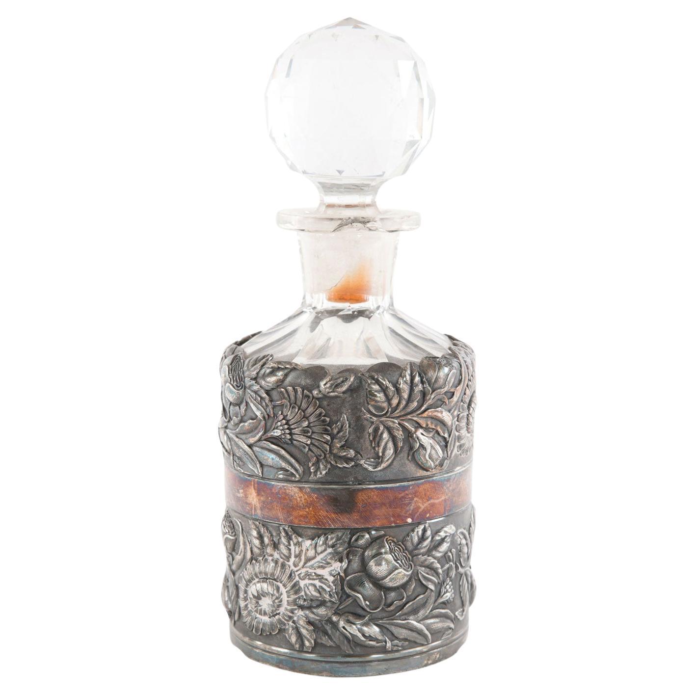 Late 19th Century Art Nouveau Glass Decanter with Silver Sheath For Sale
