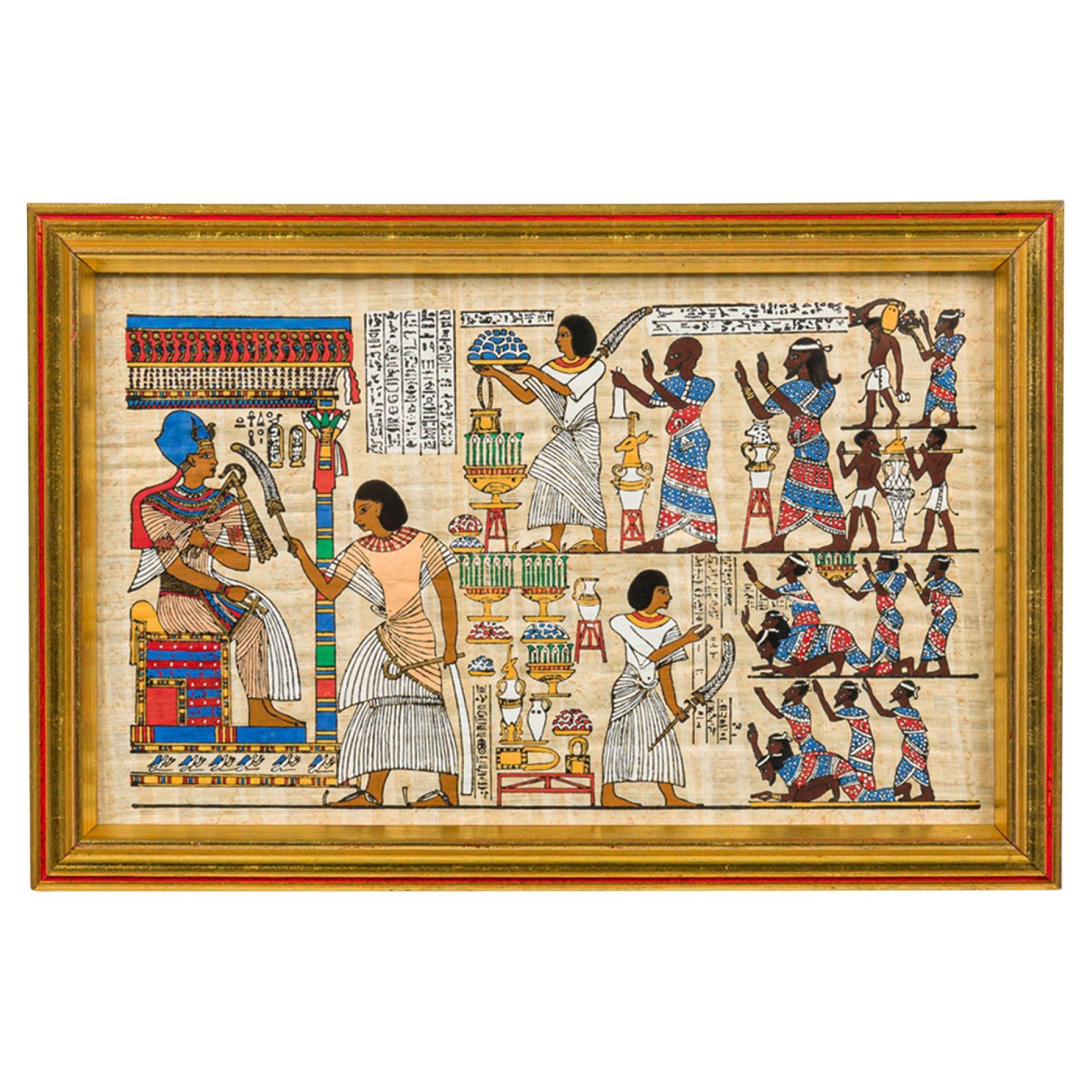 "Mid-Century Egyptian Print of Pharaoh Servants, Gold Framed, Moorish"