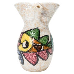 1950s German Mid-Century Ceramic Pitcher, Glazed Beige, Organic Design