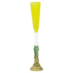 Kosta Boda Yellow Champagne Glass with Textured Base, Modern Design