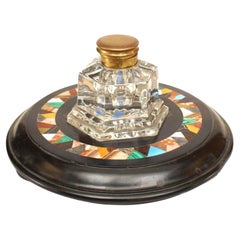 19th Century French Victorian Crystal Inkwell with Brass Cover