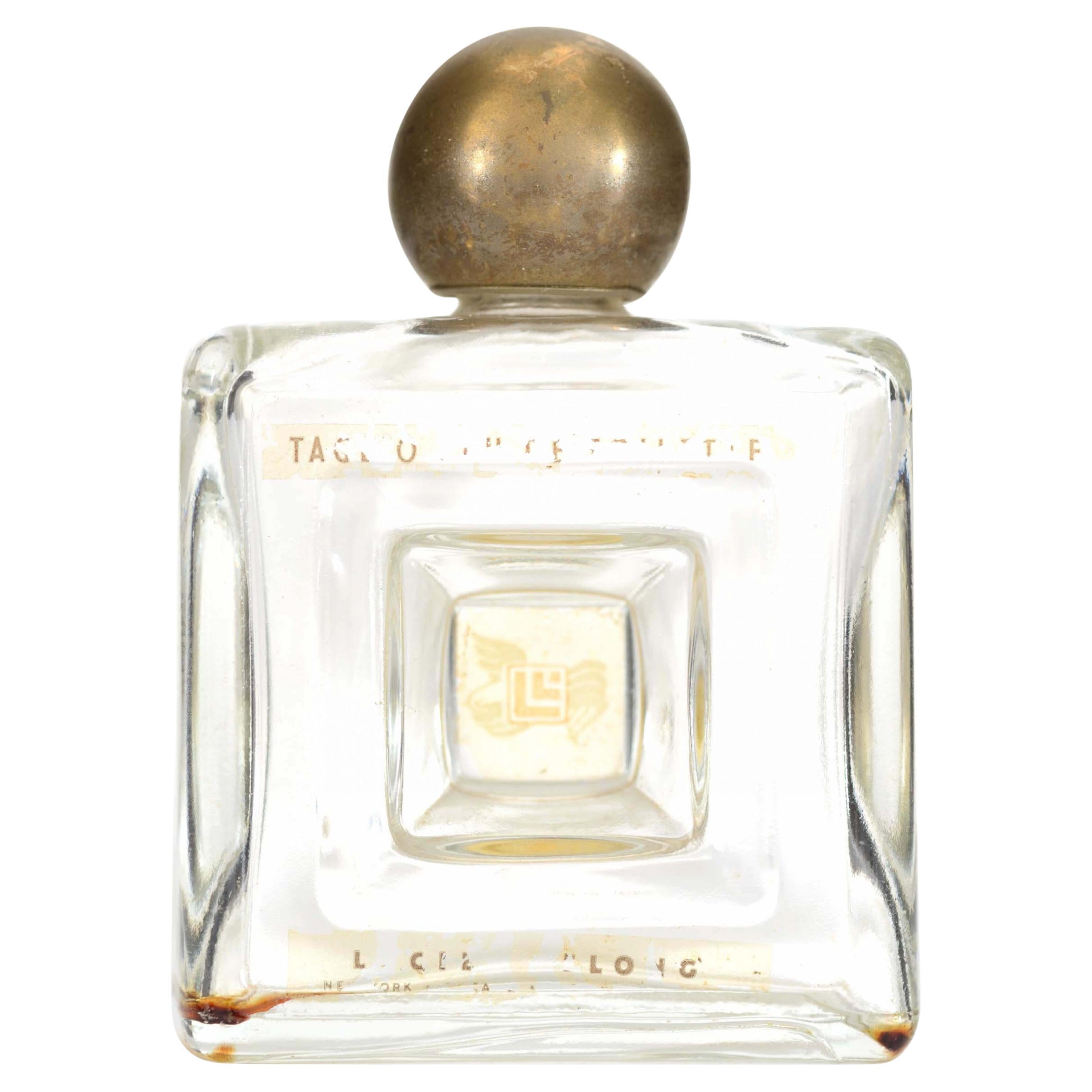 French Art Deco Glass Perfume Bottle by Lucien Lelong, Gilded Stopper