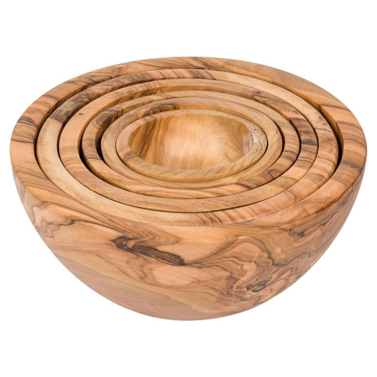Rustic Olive Wood Nesting Bowl Set by Berard, France, 20th Century For Sale