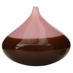 Mid-Century Pink and Brown Glass Bud Vase, Ovoid Modern Design