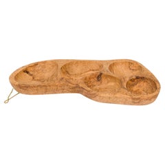 Modernist Olive Wood Tray with Five Compartments, USA, 20th Century