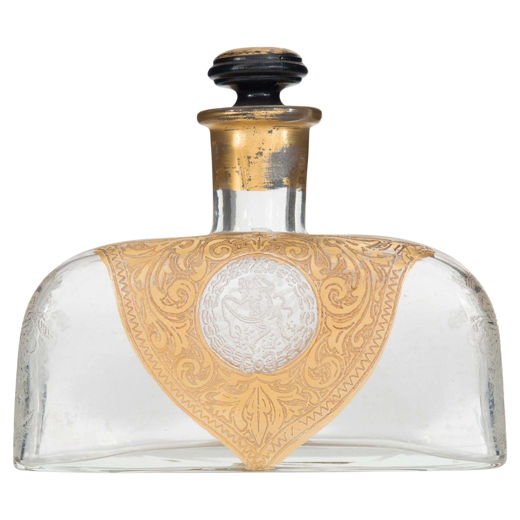 Fiaschetta da profumo vintage francese in vetro dorato, stile Mid-Century Modern degli anni ’50