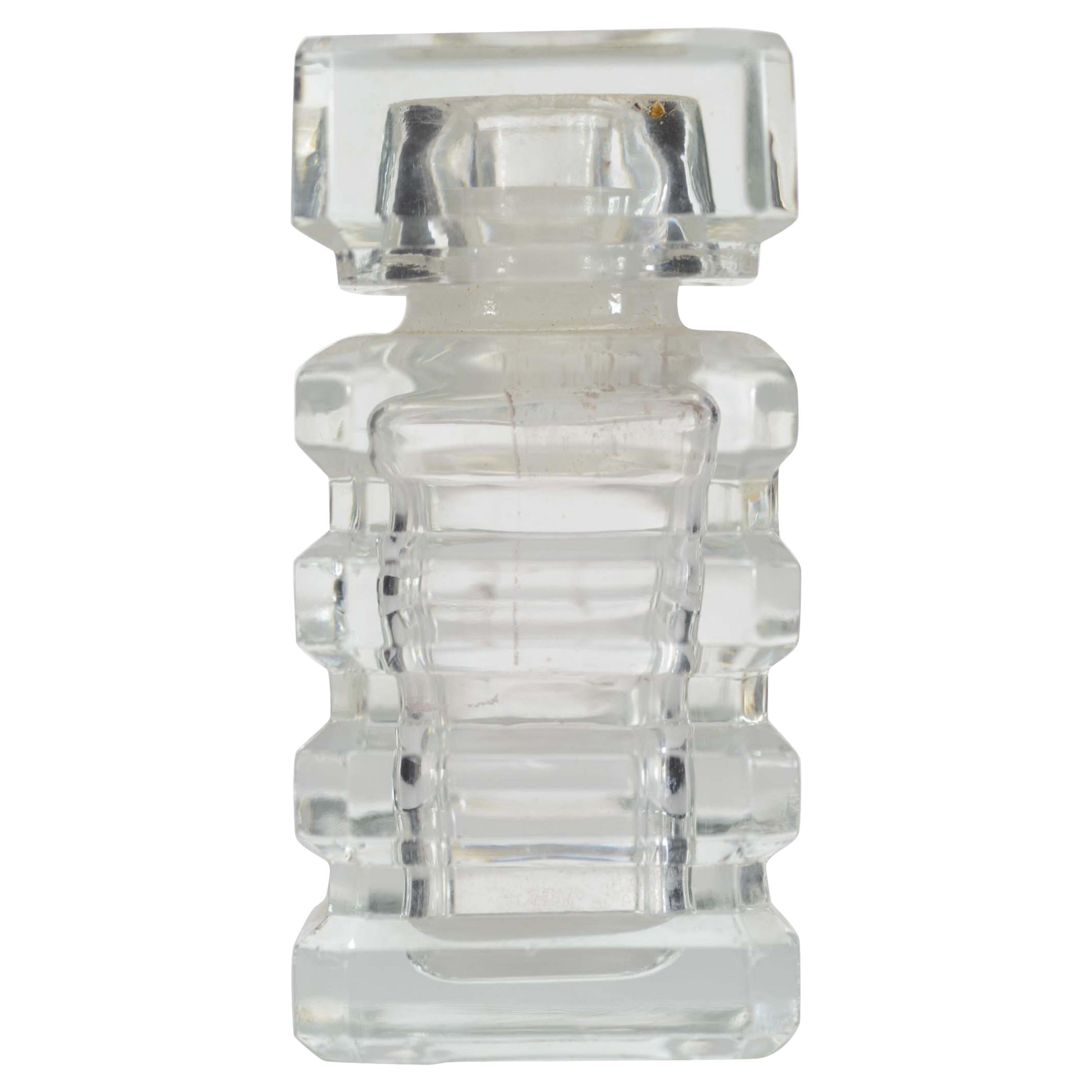 French Art Deco Clear Glass Perfume Bottle by Lucien Lelong