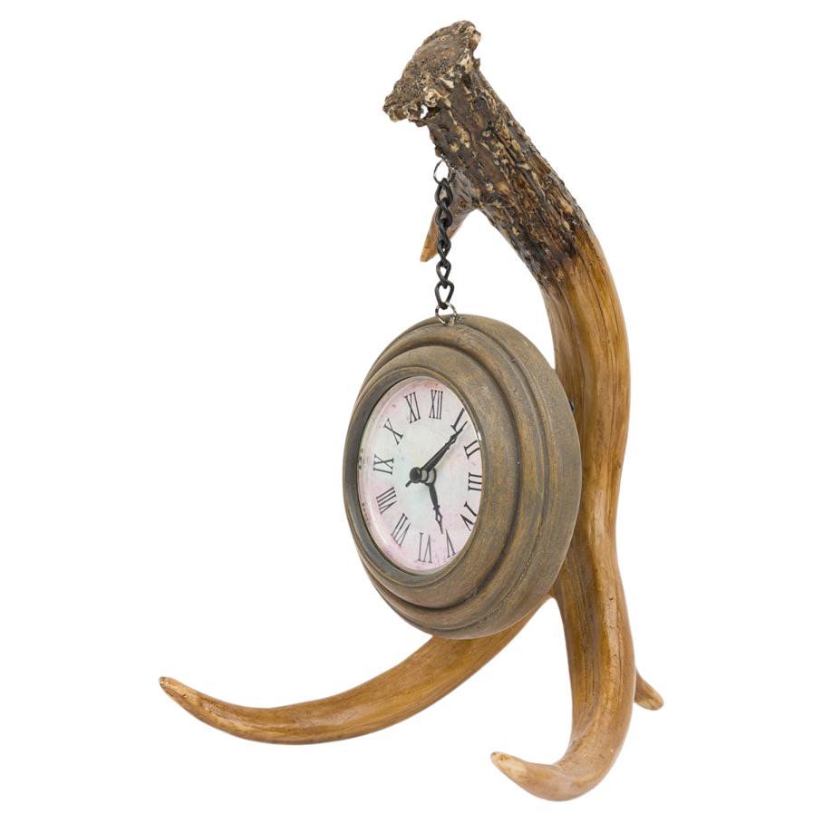 Rustic Continental Table Clock, Faux Antler & Brass, Late 19th Century For Sale