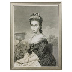 Framed Victorian Print of Seated Lady with Urn, 19th Century, Metal