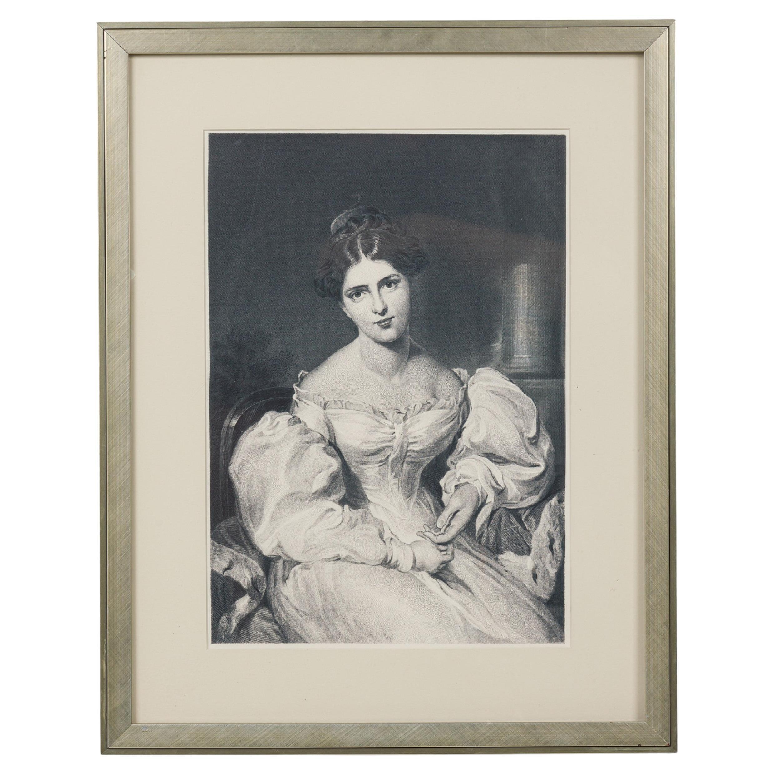 Framed Victorian Print of Engraved Portrait, 19th Century, Metal Frame