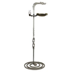 Art Deco Gothic Wrought Iron Snake Smoking Stand, Brass Ashtray, USA