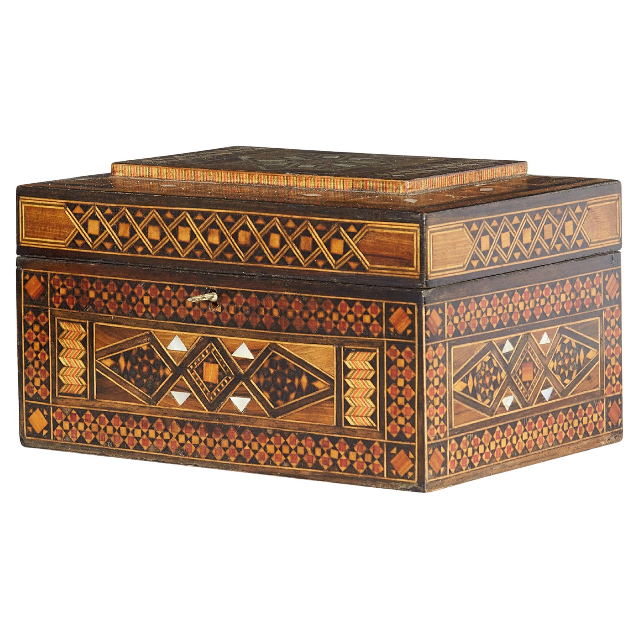 Syrian Moorish Jewelry Box, Inlaid Wood & Mother of Pearl, 20th C.