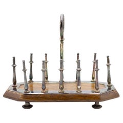 19th Century Antique Silver Plate Letter Holder with Oak Base, UK