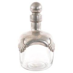 Art Deco Glass and Pewter Decanter, 20th Century Concave Design