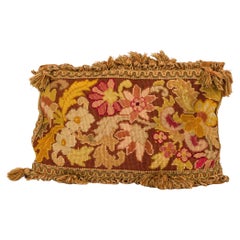 Victorian-Style French Tapestry Pillow, Pink & Green, 19th Century