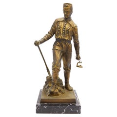 19th Century Biedermeier Bronze Miner Statuette on Black Marble Base