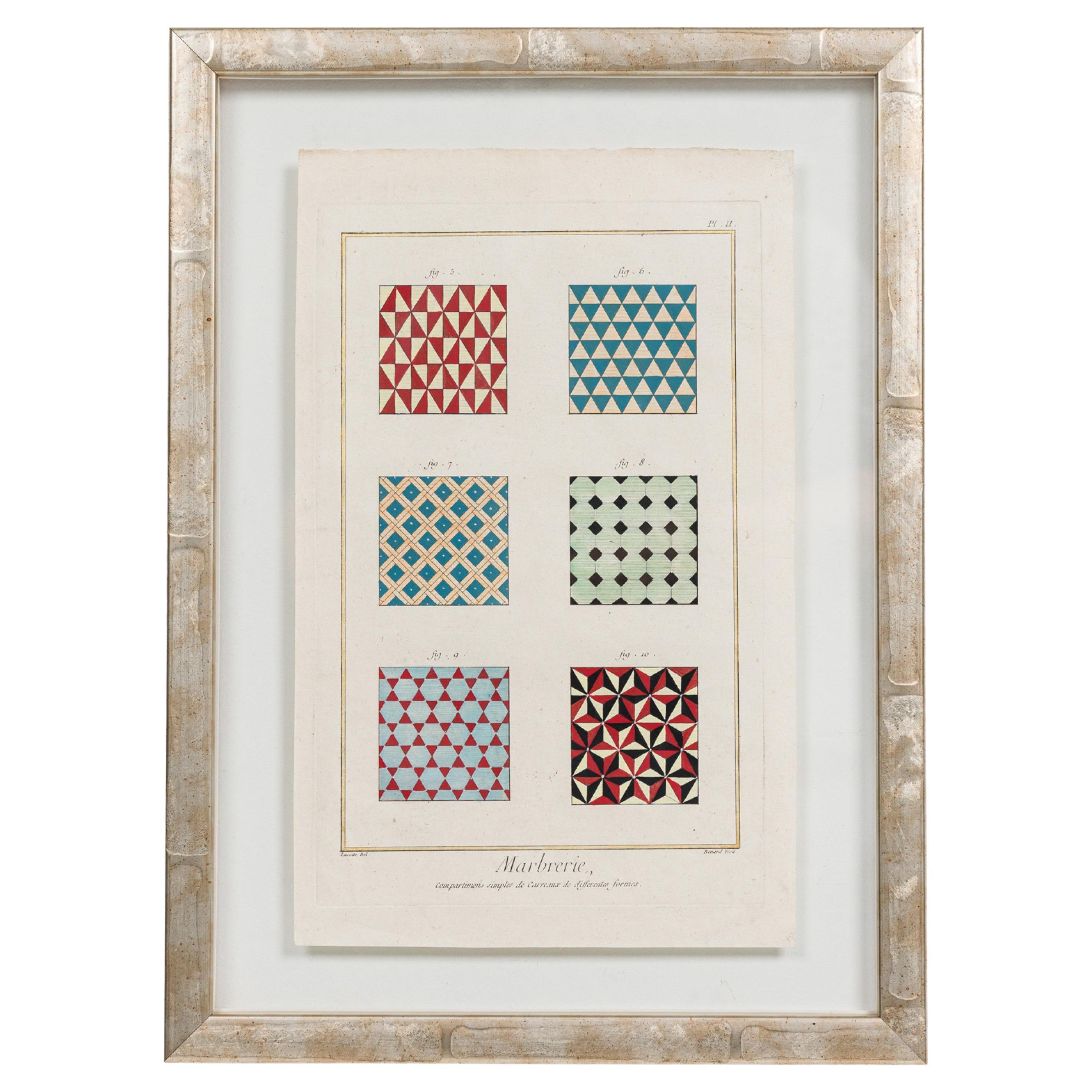 French Baroque Style Painted Print, Plate II, 20th Century, Framed For Sale