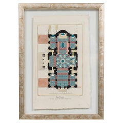 French Baroque Style Print of Marble Pavings, Hand Painted, 20x15 in
