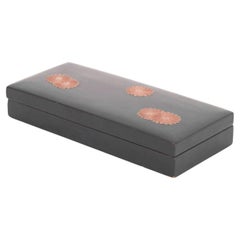 20th Century Chinese Lacquered Box, Black Wood with Red Flowers
