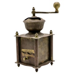 American Country Brass Coffee Grinder, Square Design, 20th Century